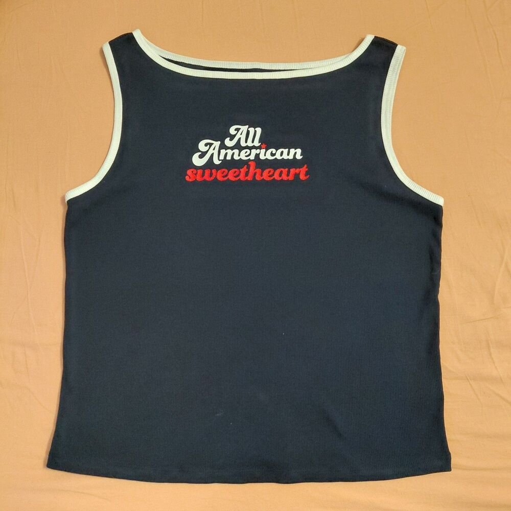 Wild Fable Navy Blue Ribbed Ringer Tank Top All American Sweetheart XXL